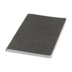 Closed dark gray marble-covered notebook with white pages visible at the edges