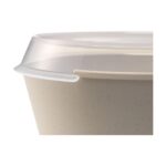 Beige speckled disposable food container with a clear snap-on lid, shown from the side.