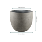 Large cylindrical plant pot with a 65 cm diameter, 54 cm height, and 63 cm opening.