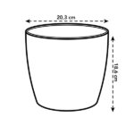 Plant pot with a circular rim; labeled dimensions: 20.3 cm diameter and 18.6 cm height.