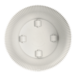 Round white circular light fixture base with a ridged edge and four mounting brackets