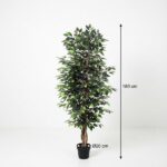 Artificial ficus tree in a black pot, 180 cm tall with a 20 cm pot diameter, lush green leaves for indoor decor.