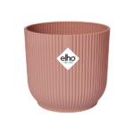 Pink ribbed plastic planter with Elho logo
