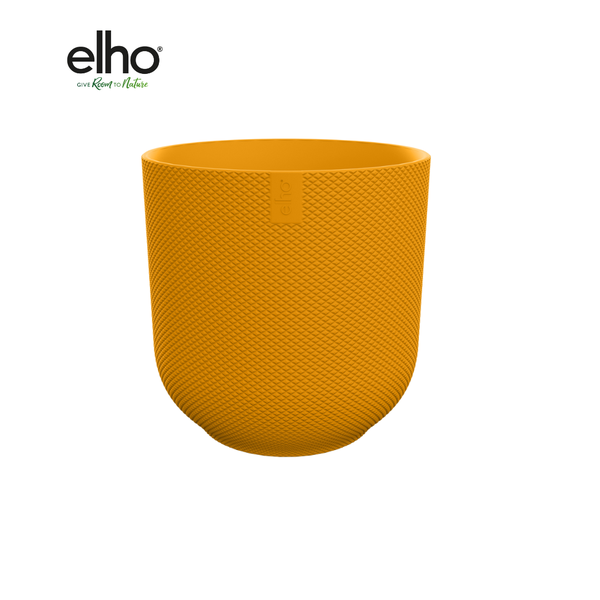 Bright yellow planter with a diamond-textured surface and a rounded base.