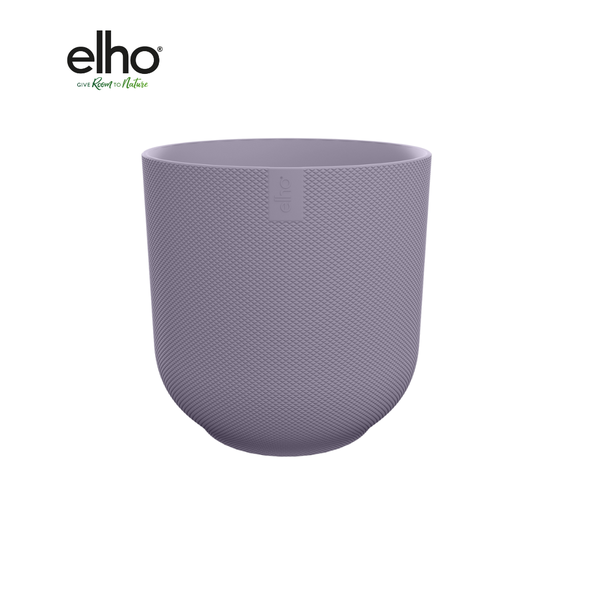 Lavender Elho planter with a textured surface, rounded bottom, and smooth rim against a white background.