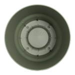 Top-down view of an olive-green circular planter insert with a ridged inner ring and the 'elho' logo in the center.