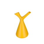 Yellow plastic Y-shaped pour spout on a transparent background, designed for liquid pouring