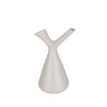 White Y-shaped ceramic pitcher with dual spouts for pouring beverages