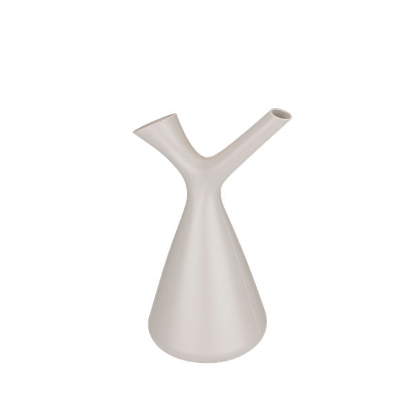 White Y-shaped ceramic pitcher with dual spouts for pouring beverages