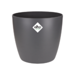 Gray plant pot with a white diamond-shaped Elho logo on the front (empty interior).