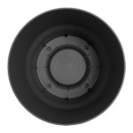 Top view of a dark gray circular plastic part with concentric rings and an 'elho' logo at center.