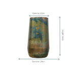 Glazed ceramic vase with a blue-green patina, dimensions: opening 23 cm, height 50 cm, and diameter 29 cm.