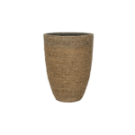 Tall woven basket-style plant pot with a natural fiber texture on a white background