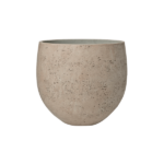Beige textured ceramic planter pot with a rounded, bulbous shape