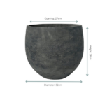 Dark gray ceramic planter with a wide opening; opening 27 cm, diameter 32 cm, height 28 cm.