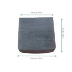 Grey ceramic planter with a wide opening; opening 34 cm, diameter 43 cm, height 39 cm.
