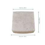 Beige, textured ceramic planter with a wide opening (38 cm), height 48 cm, and diameter 53 cm.
