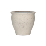 Beige speckled ceramic plant pot with a wide opening at the top.