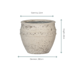 Speckled beige ceramic planter with a wide opening; opening 22 cm, diameter 28.5 cm, height 24 cm.