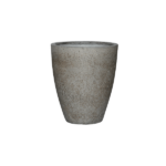 Gray textured ceramic planter with a tapered cylindrical shape, suitable for indoor plants.