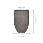 Tall stone vase with a wide open top; height 75 cm, opening 44 cm, diameter 52 cm.