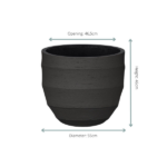 Dark gray, ribbed round planter with a wide opening; opening diameter 46.5 cm, base diameter 55 cm, and height 46 cm.