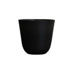 Black ceramic planter pot with a smooth curved base and wide opening. Used for indoor/outdoor plants.