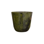 Glossy green ceramic planter pot with a rounded base and marbled finish against a white background.