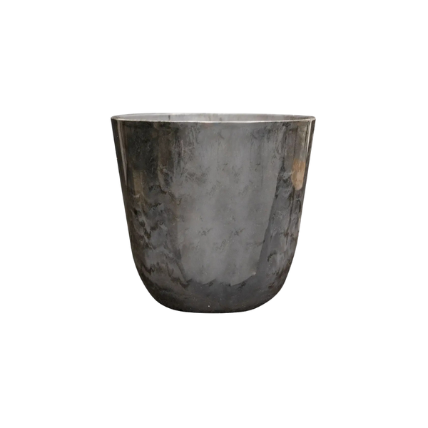 Dark gray ceramic planter with a rounded base, shown empty against a white background