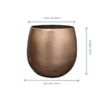 Copper-toned rounded plant pot with 29 cm opening, 34 cm diameter, and 35 cm height (dimensions shown)