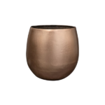 Copper-toned ceramic cup with a rounded body and dark interior rim, no handle