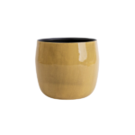 Gold ceramic plant pot with a black interior, empty and centered on a white background.
