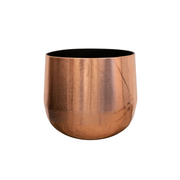 Copper-colored metal cup with a black interior, rounded base, minimal design