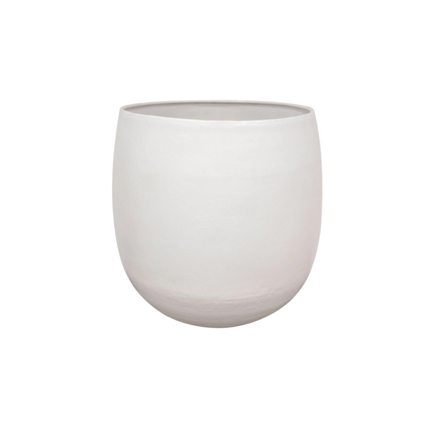 White rounded ceramic planter with a smooth matte finish.
