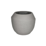Grey textured concrete planter with a faceted rim, empty and ready for a plant.