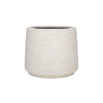 Cream ceramic planter with a subtle horizontal texture and empty inner cavity, ready for a plant.