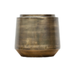 Bronze-toned ceramic planter with a wide cylindrical body and flared bottom edge on a white background