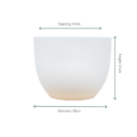 White ceramic bowl with a wide opening; height 51 cm, diameter 55 cm, opening 47 cm.