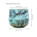 Elisa Mystic Green ceramic plant pot with a 34 cm opening, 39 cm diameter, and 32 cm height in turquoise glaze.