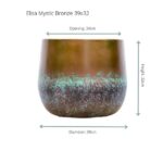 Elisa Mystic Bronze ceramic vase with bronze-to-turquoise glaze; opening 34 cm, height 32 cm, diameter 39 cm.