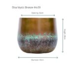 Elisa Mystic Bronze vase, 44 cm diameter, 39 cm high, top opening 42 cm; bronze-brown glaze above a teal-textured base.