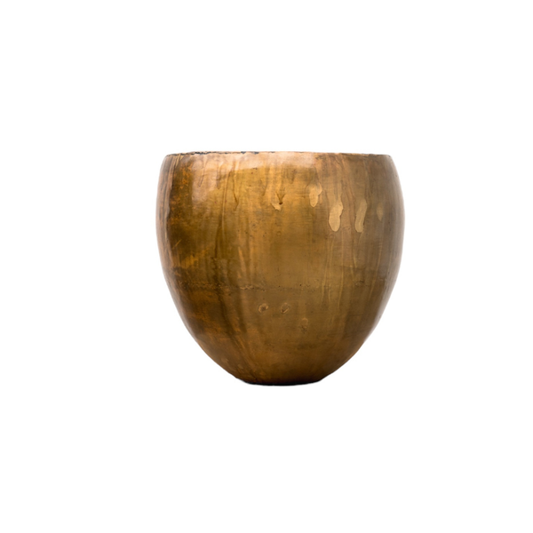 Brown ceramic bowl with a rounded shape and glossy glaze, isolated on a white background.