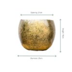 Gold-toned ceramic planter with a speckled, weathered finish; opening 21 cm, diameter 25 cm, height 19 cm (decorative pot).