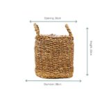 Woven straw storage basket with two handles, shown with dimensions: opening 36 cm, diameter 38 cm, height 33 cm.