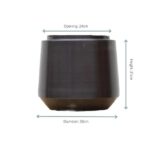 Dark ceramic planter with a flared base, dimensions shown: opening 24 cm, diameter 33 cm, height 31 cm.