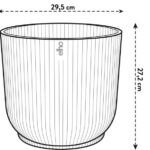 Ribbed planter pot, 29.5 cm wide and 27.2 cm tall, used for plants.