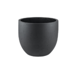 Dark gray concrete-style planter pot with a rough speckled surface, empty.