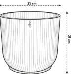 Ribbed planter pot with vertical grooves, 25 cm wide and 23 cm tall, designed for holding plants.
