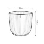 Ribbed ceramic plant pot with measurement arrows: 18.3 cm wide and 16.8 cm tall, shown in outline style