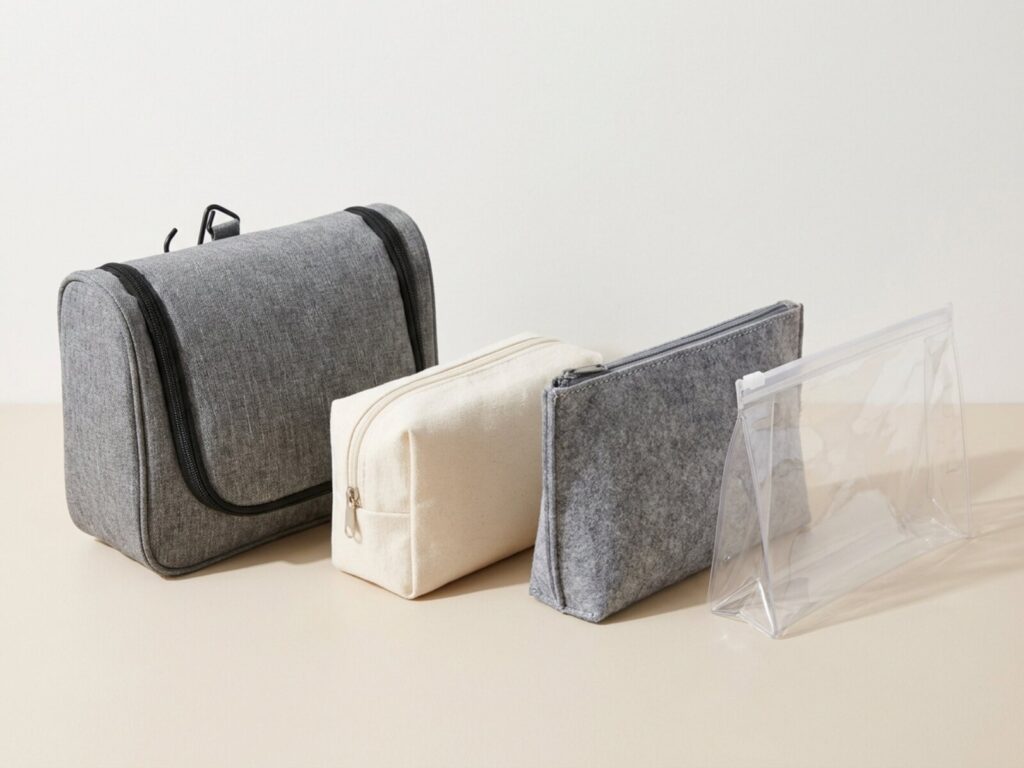 Kulturbeutel, Kosmetiktasche aus Canvas, Filztasche und transparente Tasche